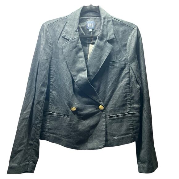 NWT GAP Oversized Cropped Black Linen Women’s S Blazer - Picture 2 of 7